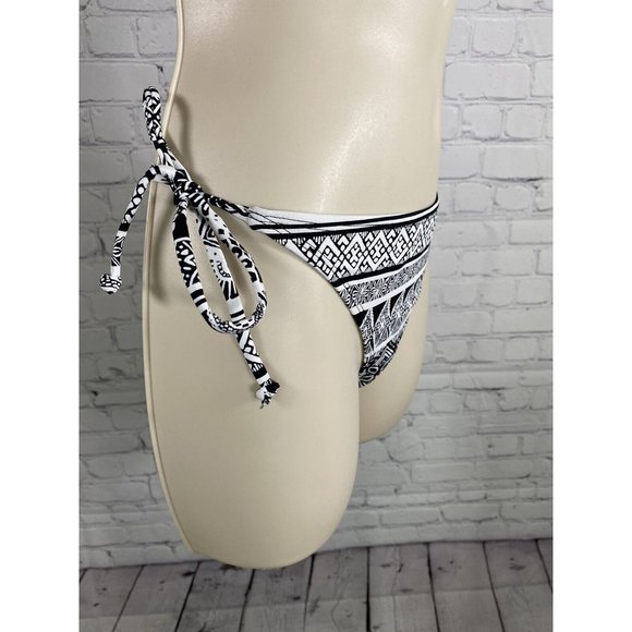 NWT Ardene Basic Collection Black White Aztec Floral Side Tie Swimsuit Bottoms M - Picture 2 of 9